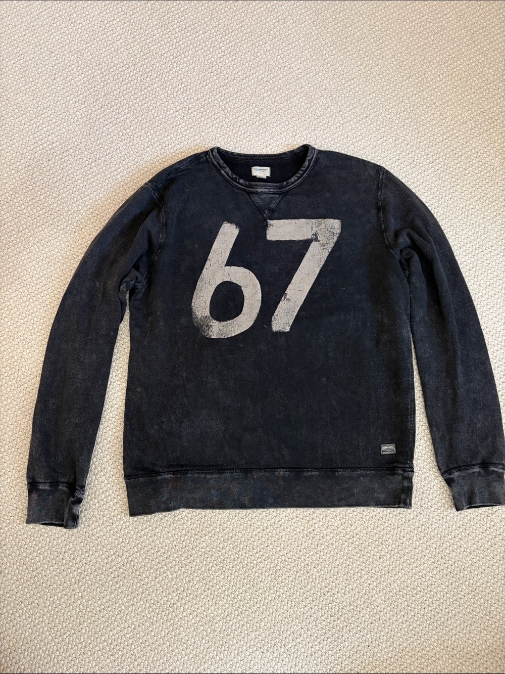Ralph Lauren Denim&Supply Distressed Black Fleece Lined Sweatshirt Cotton Large